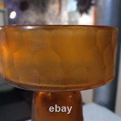 4 VENINI SCARPAMURANO SHAVED MCM AMBER PEDESTAL CANDLE HOLDERS great find