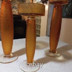 4 VENINI SCARPAMURANO SHAVED MCM AMBER PEDESTAL CANDLE HOLDERS great find