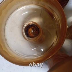 4 VENINI SCARPAMURANO SHAVED MCM AMBER PEDESTAL CANDLE HOLDERS great find