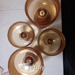 4 VENINI SCARPAMURANO SHAVED MCM AMBER PEDESTAL CANDLE HOLDERS great find