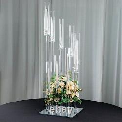 4 ft CLEAR 9 Arm Crystal Glass Square Candelabra Taper CANDLE HOLDER Party Event