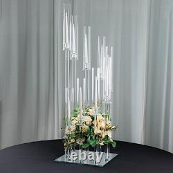 4 ft Clear 9 Arm Crystal Glass Square Candelabra Taper Candle Holder Party