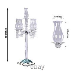 40 CLEAR 5 Arm Crystal GLASS Candelabra Hurricane Taper CANDLE HOLDER Party