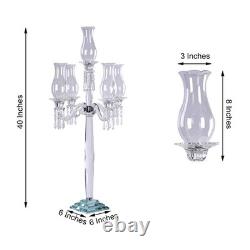 40 Clear 5 Arm Crystal Glass Candelabra Hurricane Taper Candle Holder Wedding