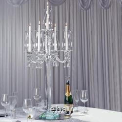 40 Clear 5 Arm Crystal Glass Candelabra Hurricane Taper Candle Holder Wedding