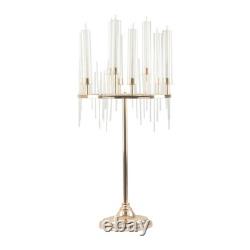 40 Gold Clear 9 Arm Metal Candelabra Taper Candle Holder Glass Shades Party