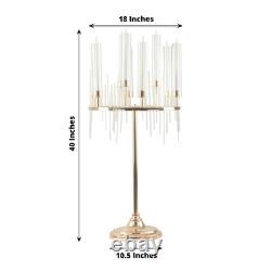 40 Gold Clear 9 Arm Metal Candelabra Taper Candle Holder Glass Shades Party