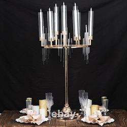 40 Gold Clear 9 Arm Metal Candelabra Taper Candle Holder Glass Shades Party