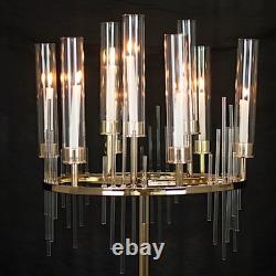 40 Gold Clear 9 Arm Metal Candelabra Taper Candle Holder Glass Shades Party