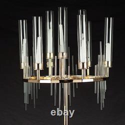 40 Gold Clear 9 Arm Metal Candelabra Taper Candle Holder Glass Shades Party