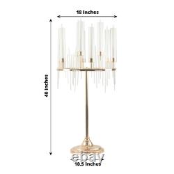 40 in Gold 9 Arm Metal Candelabra Taper CANDLE HOLDER Clear Glass Shades Party