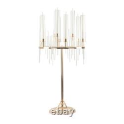 40 in Gold 9 Arm Metal Candelabra Taper CANDLE HOLDER Clear Glass Shades Party