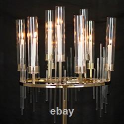 40 in Gold 9 Arm Metal Candelabra Taper CANDLE HOLDER Clear Glass Shades Party