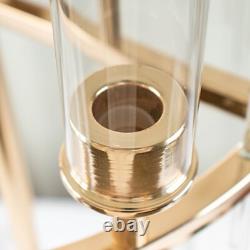 40 in Gold 9 Arm Metal Candelabra Taper CANDLE HOLDER Clear Glass Shades Party