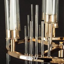 40 in Gold 9 Arm Metal Candelabra Taper CANDLE HOLDER Clear Glass Shades Party