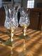 $440 Pair Two 2 Waterford Lismore Crystal & Brass Hurricane Candle Holders Euc