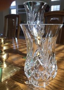 $440 PAIR TWO 2 Waterford LISMORE Crystal & Brass Hurricane Candle Holders EUC