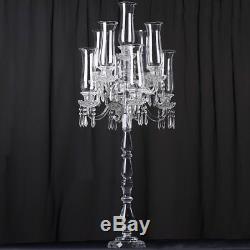 46 Tall Handcrafted 9 Arm Crystal Glass Tabletop Candelabra Hurricane Taper Can