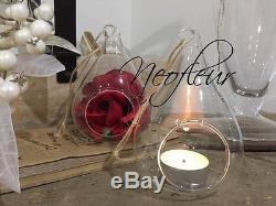 48 Clear Glass hanging teardrop pear bauble tealight candle holder. Christmas