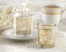 48 Gold Renaissance Glass Tea Light Candle Holder Wedding Favor in Gift Box