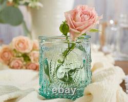 48 Vintage Embossed Aqua Blue Glass Tea Light Candle Holder Bridal Wedding Favor