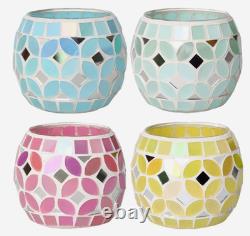 4PCS Mosaic Glass Tealight Candle Holder Set Colorful Handmade Votive Candl