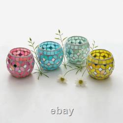 4PCS Mosaic Glass Tealight Candle Holder Set Colorful Handmade Votive Candl