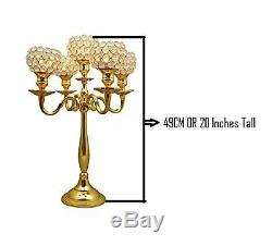 4Pcs 5 Arm Gold Crystal Candelabra Wedding Table Centerpieces Candle Holders