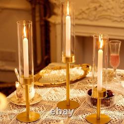 4Set 12Pc Gold Hurricane Candle Holders, Taper Candle Holders Candlestick Holders