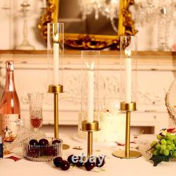 4Set 12Pc Gold Hurricane Candle Holders, Taper Candle Holders Candlestick Holders