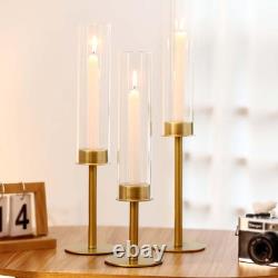 4Set 12Pc Gold Hurricane Candle Holders, Taper Candle Holders Candlestick Holders