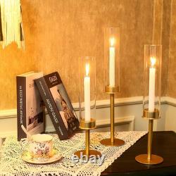 4Set 12Pc Gold Hurricane Candle Holders, Taper Candle Holders Candlestick Holders