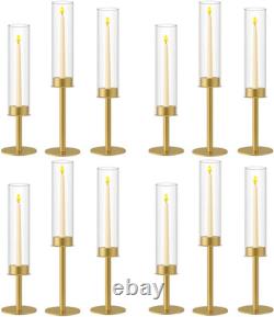 4Set 12Pc Gold Hurricane Candle Holders, Taper Candle Holders Candlestick Holders