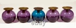 (5) 50's Gunnar Ander Lindshammar Candle Holder Sweden Purple, Blue Glass Brass