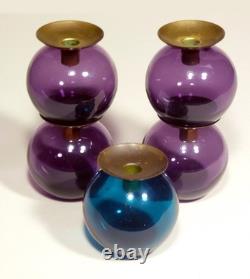 (5) 50's Gunnar Ander Lindshammar Candle Holder Sweden Purple, Blue Glass Brass