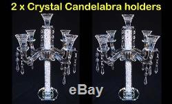5 Arm Crystal Candelabra Droplets Glass Candle Dinner Holder T light Stand x 2