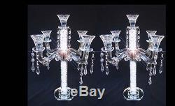 5 Arm Crystal Candelabra Droplets Glass Candle Dinner Holder T light Stand x 2