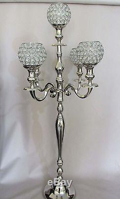5 Arm Silver Crystal Globe Candelabra Wedding Centrepieces Candle Holders 80CM