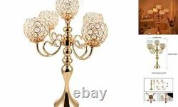 5 Arms Candelabra/Crystal Candle Holders for Wedding Home 21 Inches Tall Gold