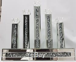 5 Candle Holder Sparkly Tall Silver Mirrored Diamond Crush