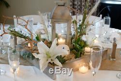 5 Distressed pearl WHITE shabby Candle Lantern holder wedding table centerpiece