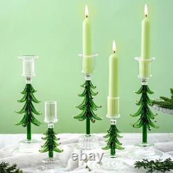 5 Pcs Christmas Tree Taper Candle Holder 6In 9In Tall Christmas Glass Candles