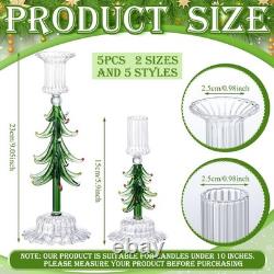 5 Pcs Christmas Tree Taper Candle Holder 6In 9In Tall Christmas Glass Candles