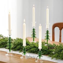 5 Pcs Christmas Tree Taper Candle Holder 6In 9In Tall Christmas Glass Candles