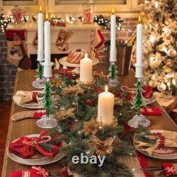 5 Pcs Christmas Tree Taper Candle Holder 6In 9In Tall Christmas Glass Candles