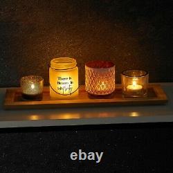 5 Pcs Glass Tealight Candle Holders Set With Long Wooden Display Tray Home Décor