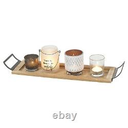 5 Pcs Glass Tealight Candle Holders Set With Long Wooden Display Tray Home Décor
