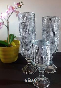 5 Set Silver Glass Wedding Center Pieces Crystal Tower Candle Holder Table Decor