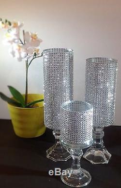 5 Set Silver Glass Wedding Center Pieces Crystal Tower Candle Holder Table Decor