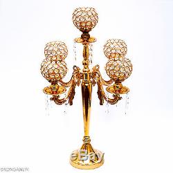 5 arms 24inch metal floor candle holders curve Style Gold color Crystal Glass